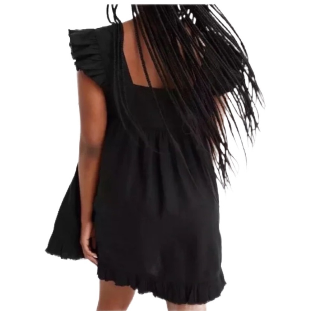 Aerie Black Fringe Cap Sleeve Ruffle Hem Babydoll Dress - Picture 3 of 4